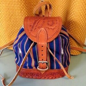 Handcrafted Artisan‎ Mini Backpack from Nicaragua Tool Leather Handwoven Textile
